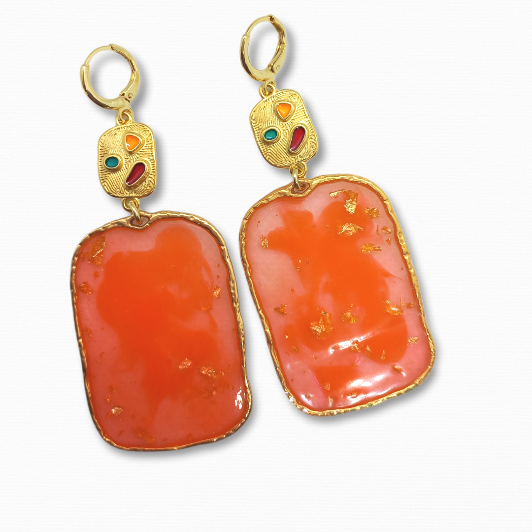 Σκουλαρίκια ρητίνης πορτοκαλί χρυσό